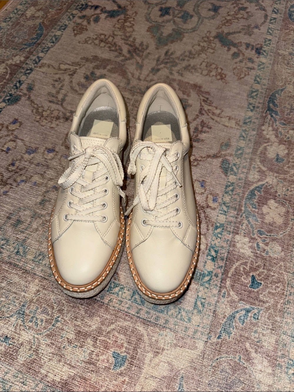 Dolce Vita Cream Leather Lace-Up Platform Sneakers